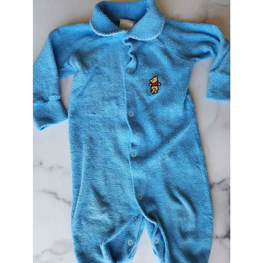 Sears vintage Winnie the Pooh baby boy blue long sleeve pajama collared